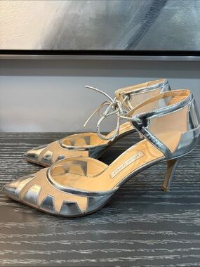 Bionda Castana Silver & Nude Pointed Toe Lace-Up Heels
